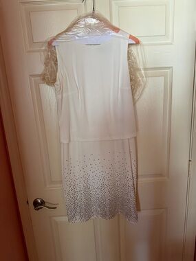Rachel Kate White Sleeveless Dress with Scattered Silver Accents